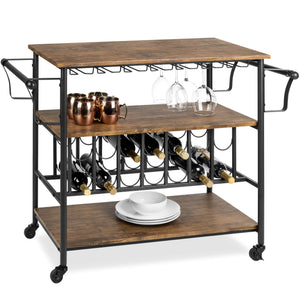 Industrial Bar & Wine Storage Cart with Bottle and Glass Racks