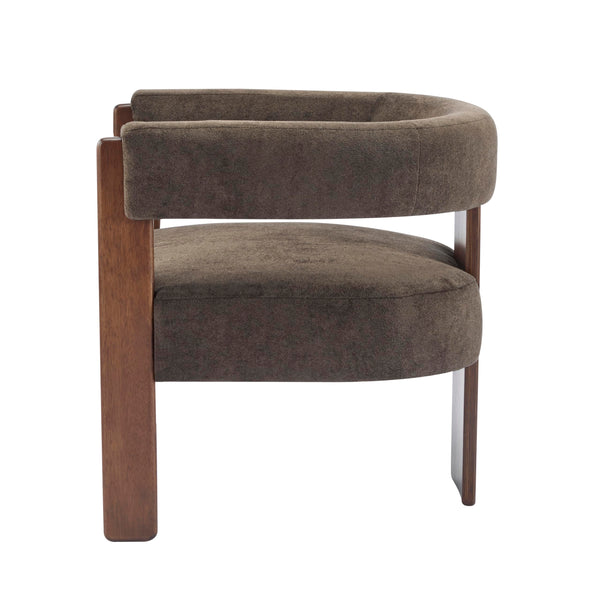 Barrel Accent Chair – Velvet Upholstered Lounge Chair with Rubberwood Frame
