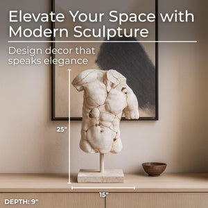 25" Resin Male Torso Sculpture | Modern Decorative Figurine