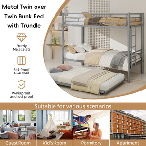 Metal Bunk Bed Twin Over Twin with Safety Guardrail