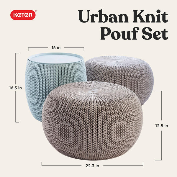 Outdoor Pouf Ottoman Set with Storage Table
