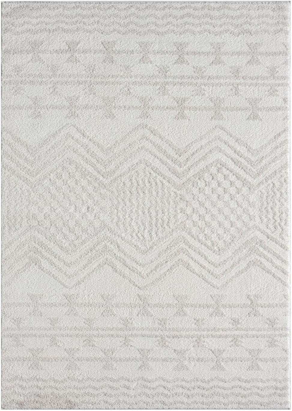 Cream Moroccan Area Rug – High-Low Pile, Stain-Resistant Polypropylene