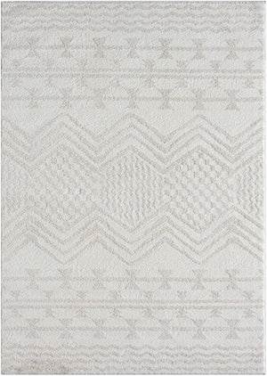 Cream Moroccan Area Rug – High-Low Pile, Stain-Resistant Polypropylene