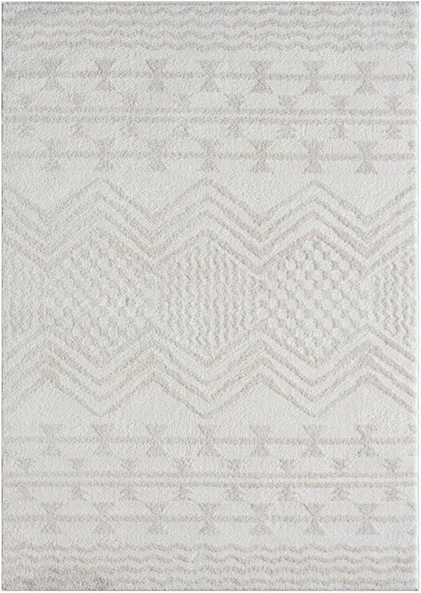 Cream Moroccan Area Rug – High-Low Pile, Stain-Resistant Polypropylene