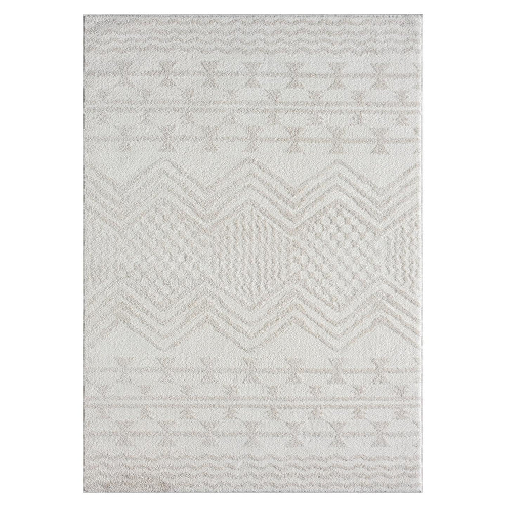 Cream Moroccan Area Rug – High-Low Pile, Stain-Resistant Polypropylene