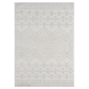 Cream Moroccan Area Rug – High-Low Pile, Stain-Resistant Polypropylene