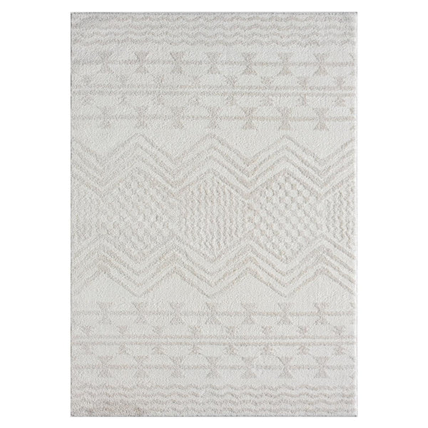 Cream Moroccan Area Rug – High-Low Pile, Stain-Resistant Polypropylene