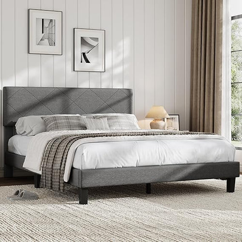 Upholstered Bed Frame with Diamond Quilted Headboard
