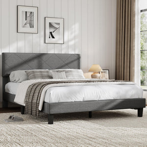 Upholstered Bed Frame with Diamond Quilted Headboard