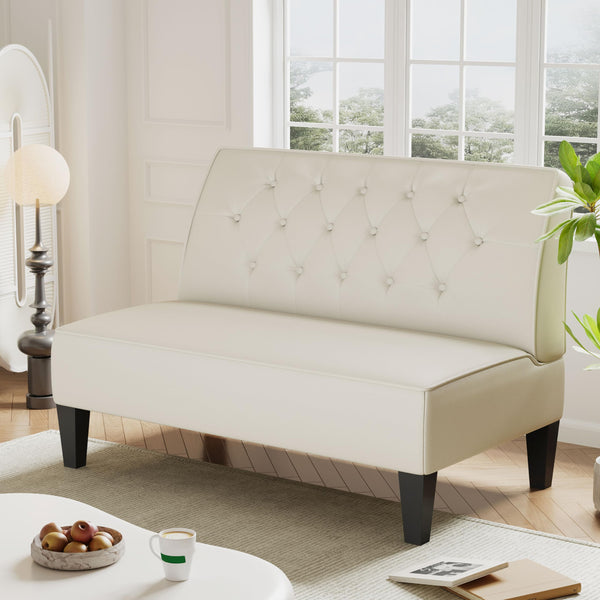 Button Tufted Loveseat Settee – Faux Leather Upholstered 2-Seat Sofa Bench