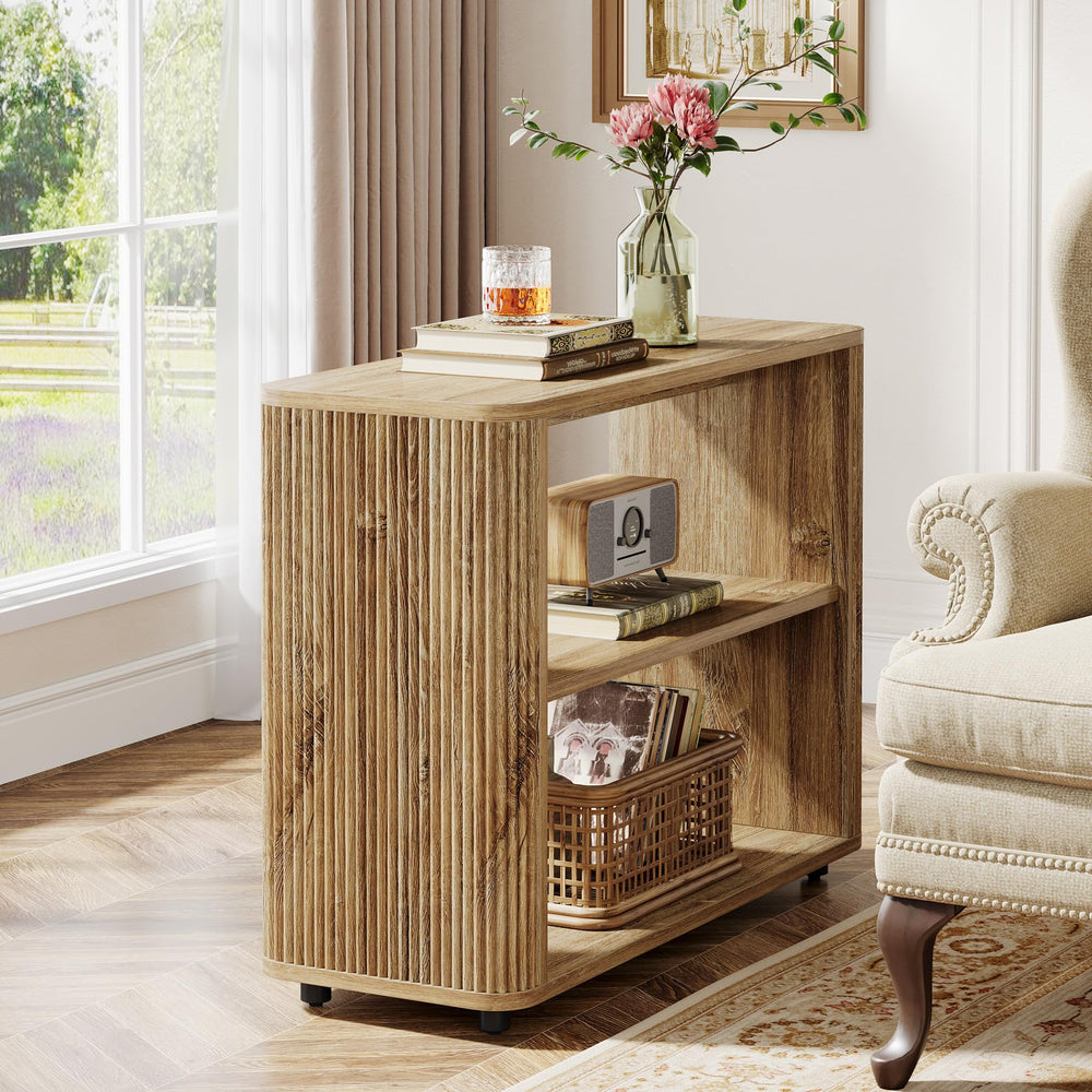 Narrow 3-Tier Side Table with Storage Shelves