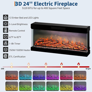 75" Electric Fireplace TV Stand with LED Lights & Storage Cabinets