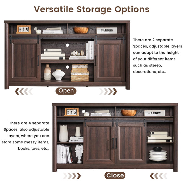 Farmhouse TV Stand with Sliding Barn Doors – Fits 80" TV