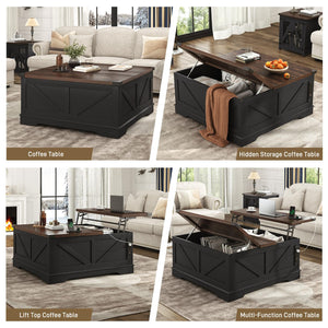 40" Square Lift Top Coffee Table with Power Outlets & Hidden Storage
