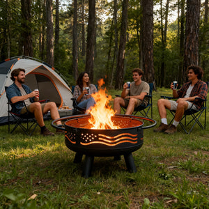 32-Inch American Flag Round Fire Pit