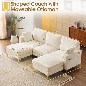 100" U-Shaped Sectional Sofa with Ottoman