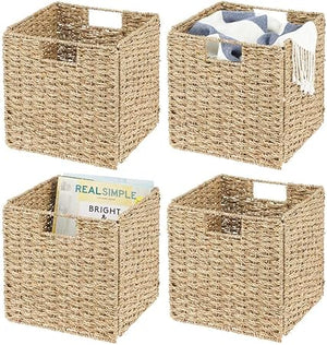 Seagrass Woven Cube Storage Baskets with Handles
