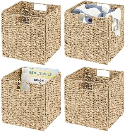 Seagrass Woven Cube Storage Baskets with Handles