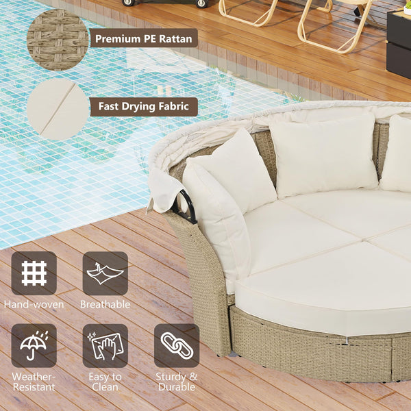 Outdoor Patio Daybed with Retractable Canopy