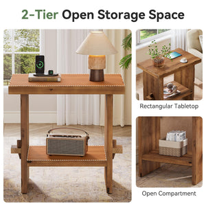 2-Tier Solid Wood End Table with Open Shelves