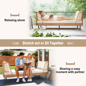 Outdoor PE Rattan Daybed Loveseat with Cushions & Metal Legs