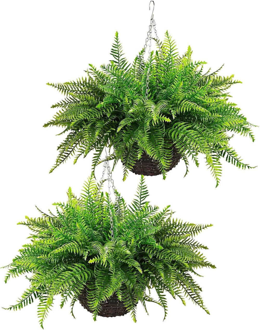 Artificial Hanging Ferns 2 Pack – Large Faux Boston Fern Bushes UV Resistant