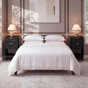 Tall Nightstand with Charging Station, Fluted Drawers & Storage Shelf