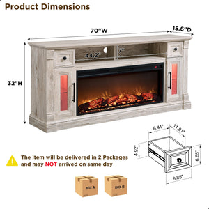 Farmhouse Fireplace TV Stand with 42" Electric Fireplace – 70" Wide, Fits TVs Up to 80"