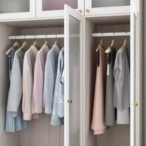 Wide Wardrobe Armoire with Frosted Glass Doors, Hanging Rods & Drawers