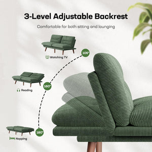 Convertible Futon Sofa Bed with Adjustable Backrest & Armrests