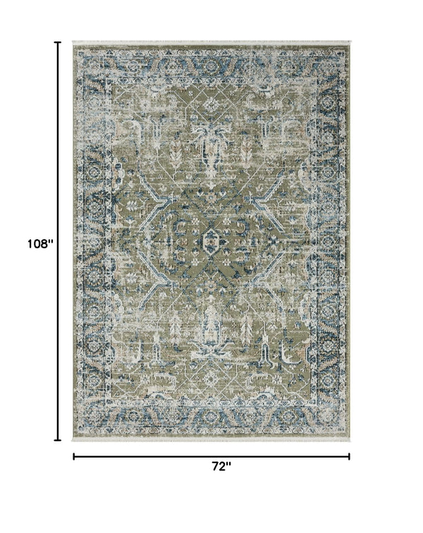 Blue & Green Vintage Abstract Area Rug