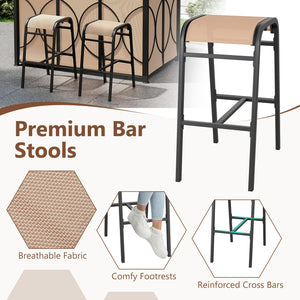 3-Piece Outdoor Patio Bar Set with Grill Gazebo & Bar Stools