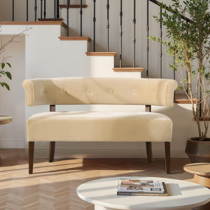 Mid-Century Modern Tufted Bench Settee with Split Back & Recessed Arms