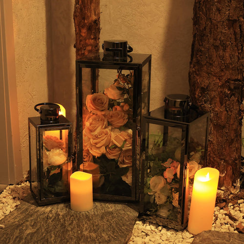 Stainless Steel Outdoor Indoor Candle Lanterns Set of 3