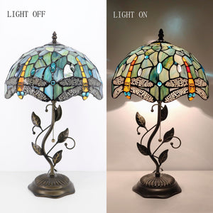Tiffany Stained Glass Table Lamp with Metal Leaf Base