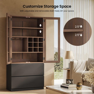71" Tall Display China Cabinet with RGB LED & Glass Doors – Walnut