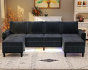 U-Shaped Sectional Sofa with LED Lights, Wireless Charging & Storage Ottomans