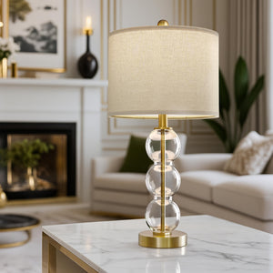 Glass Table Lamps Set of 2 with USB Charging Ports and Linen Shade