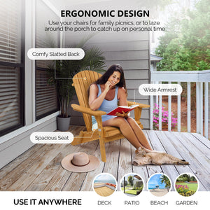 Folding Adirondack Chairs Set of 4 – Weather-Resistant Fir Wood Patio Chairs