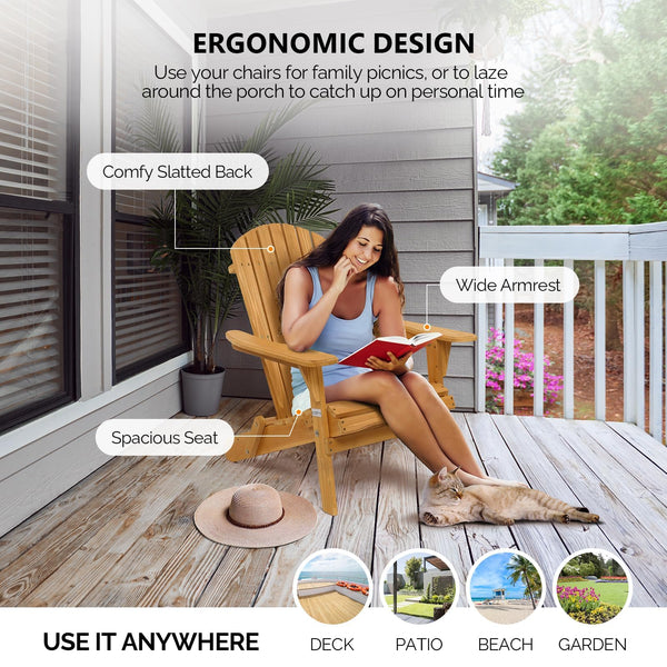 Folding Adirondack Chairs Set of 4 – Weather-Resistant Fir Wood Patio Chairs