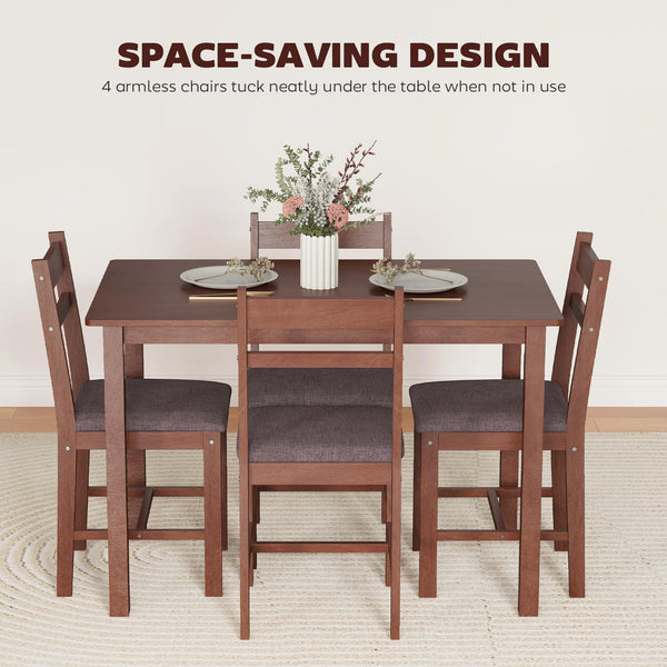 5-Piece Farmhouse Solid Wood Dining Table Set for 4
