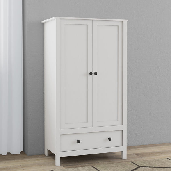 2-Door Wardrobe with Drawer and Hanging Rail