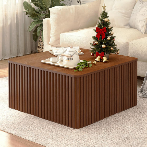 Fluted Square Coffee Table with Storage