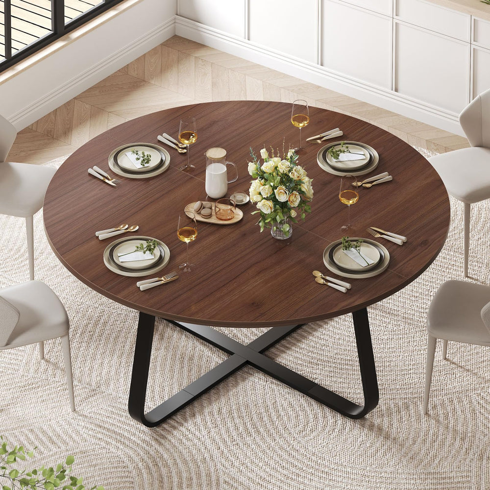 60-Inch Round Dining Table with Metal Base