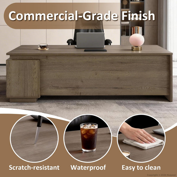 63" L-Shaped Executive Desk with Storage Cabinet & Locking Drawers