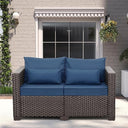 2-Seater Outdoor Wicker Loveseat Sofa with Cushions & Waterproof Cover