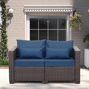 2-Seater Outdoor Wicker Loveseat Sofa with Cushions & Waterproof Cover