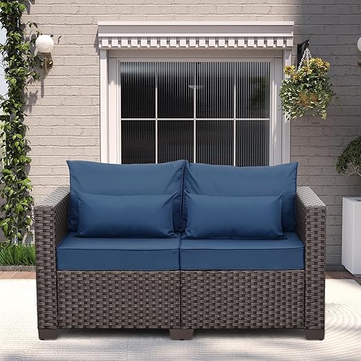 2-Seater Outdoor Wicker Loveseat Sofa with Cushions & Waterproof Cover
