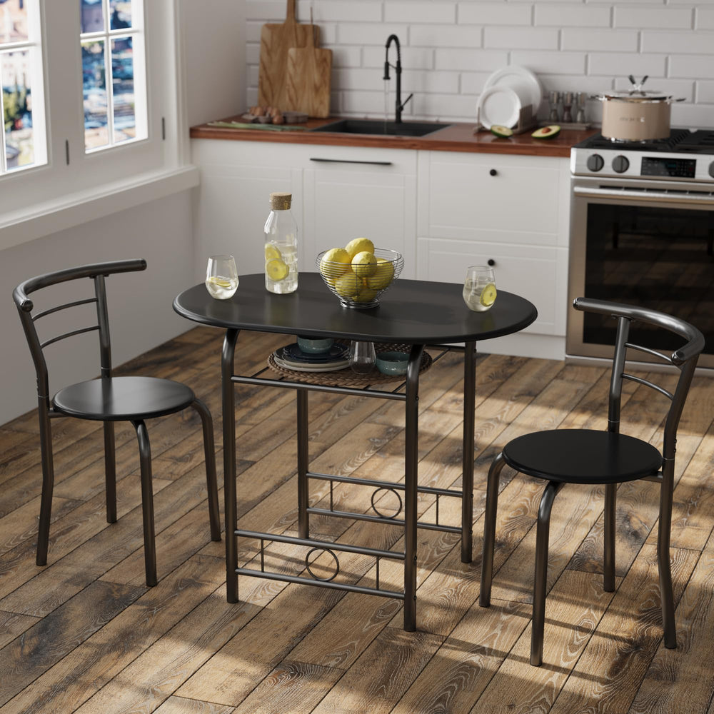 3-Piece Round Dining Table & Chair Set with Built-In Wine Rack