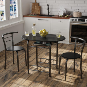 3-Piece Round Dining Table & Chair Set with Built-In Wine Rack